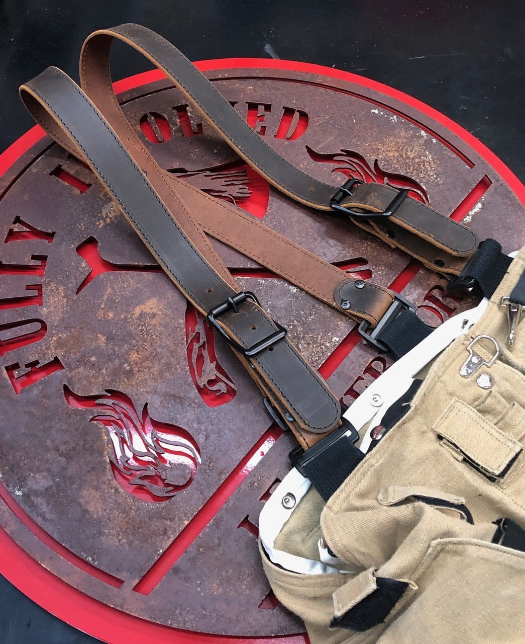 Rustic Smoke Ready To Ship Leather X-Back Suspenders