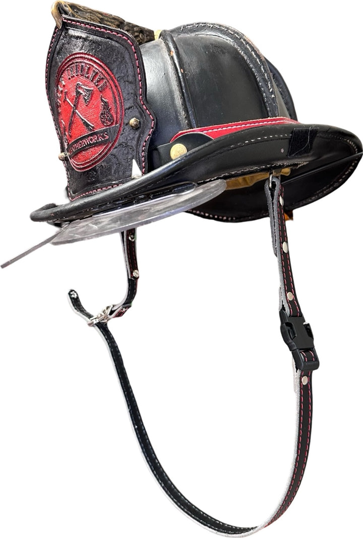 Stitched Leather Fire Helmet Chin Strap