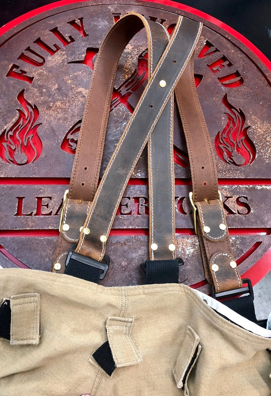 Rustic Brown Ready To Ship Leather X-Back Suspenders