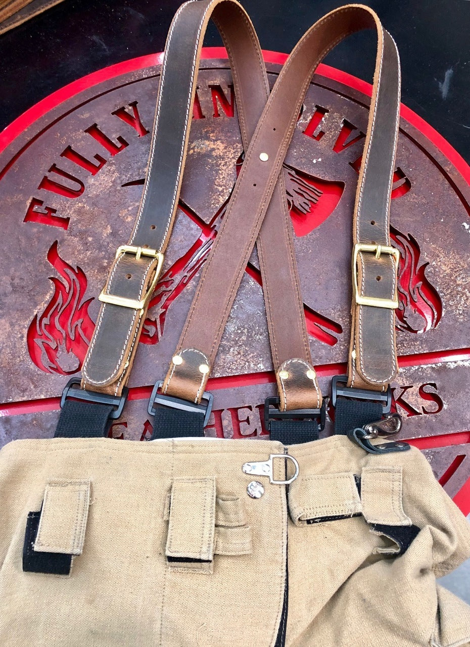 Rustic Brown Ready To Ship Leather X-Back Suspenders