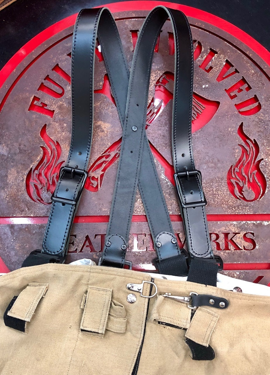 Soot Black Ready To Ship Leather X-Back Suspenders