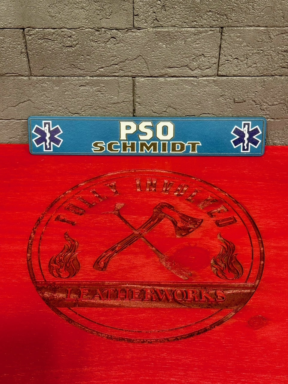 Blue Flashover Graphix Custom Leather Locker Tag