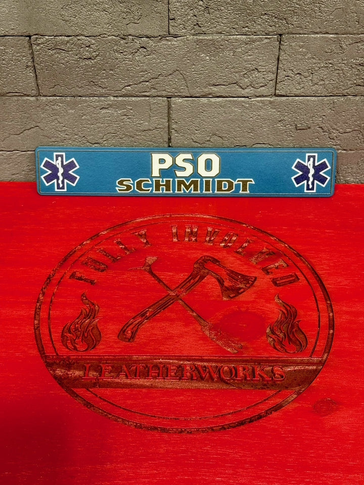 Blue Flashover Graphix Custom Leather Locker Tag