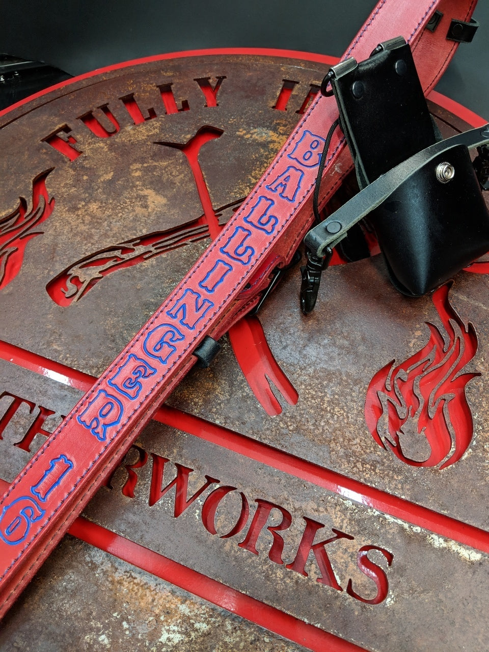 Red Custom Leather Radio Strap