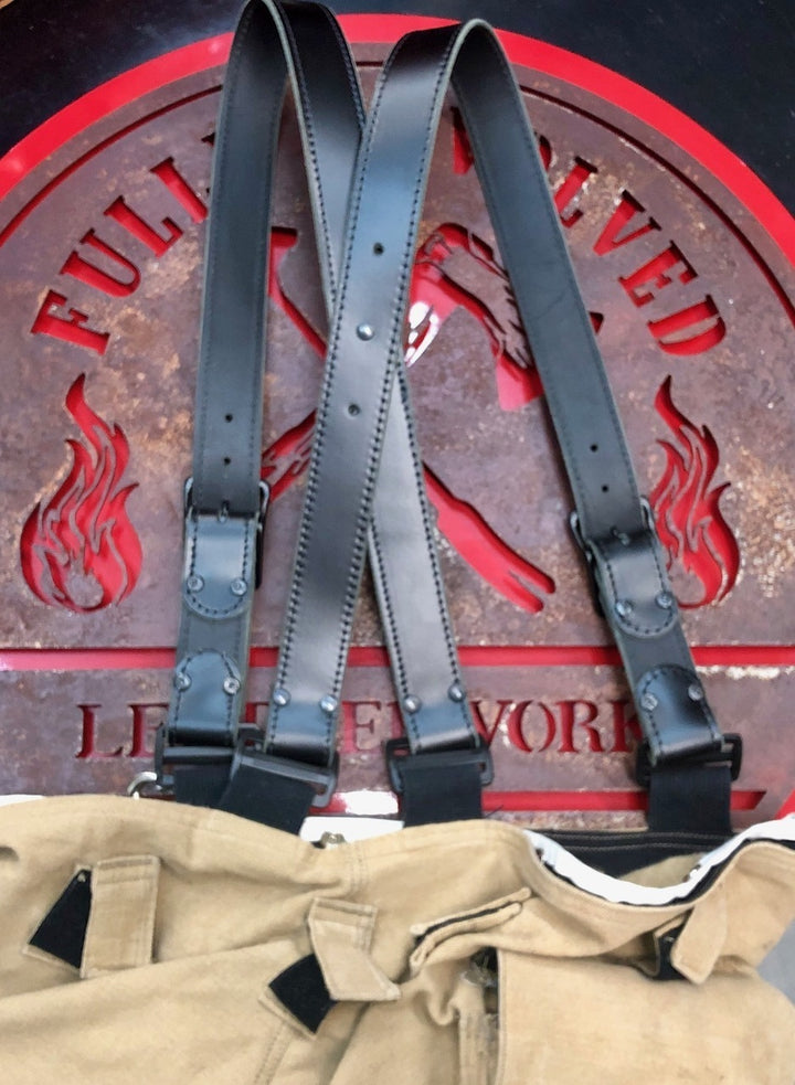 Soot Black Ready To Ship Leather X-Back Suspenders