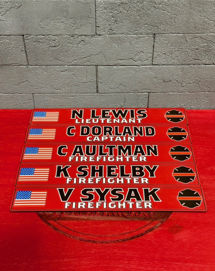 Red Flashover Graphix Custom Leather Locker Tag