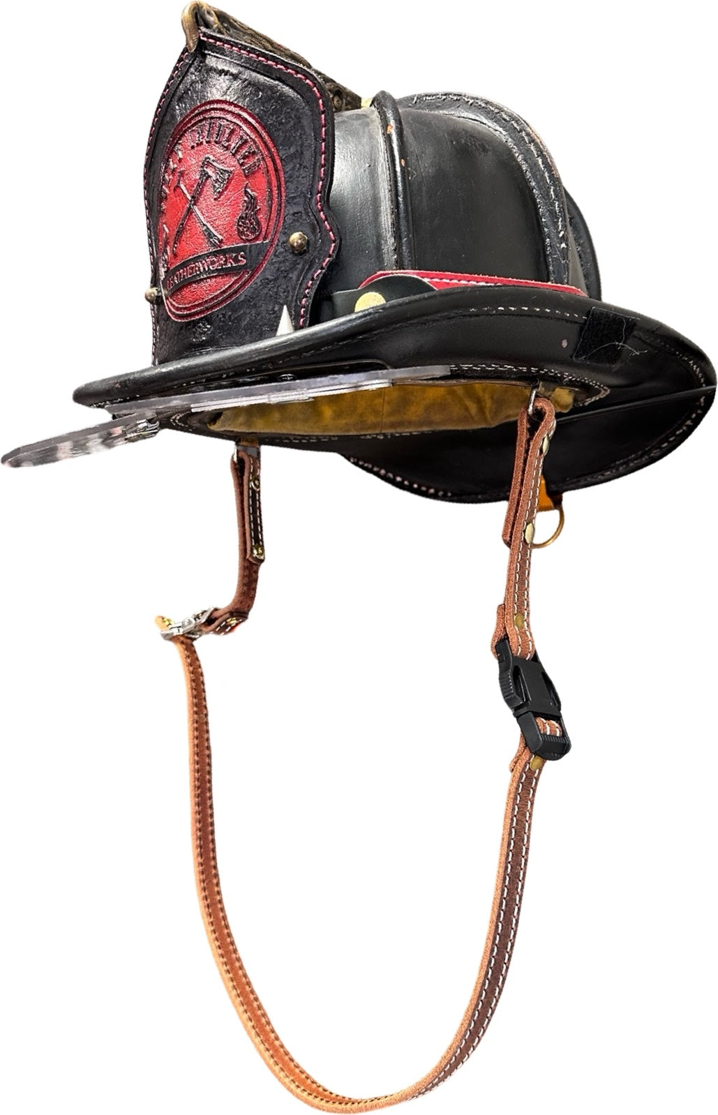 Stitched Leather Fire Helmet Chin Strap